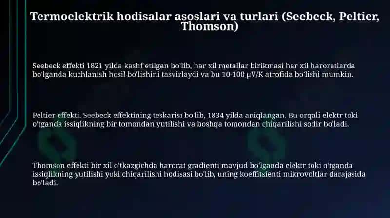 Termoelektrik hodisalar va ularning tibbiyotdagi ahamiyati 3