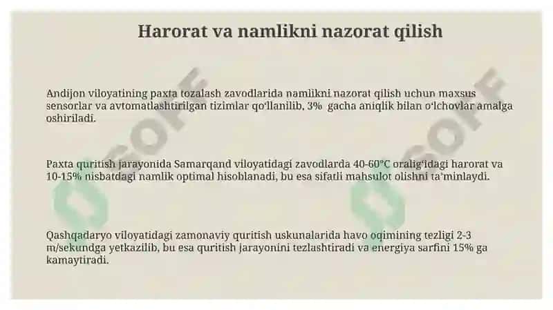 Paxta tozalash korxonalarida nam paxtani quritish 3