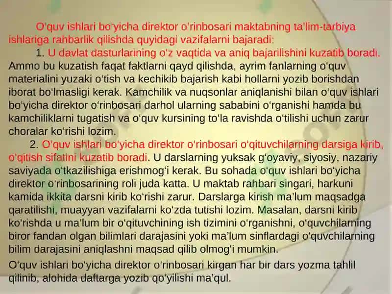Maktabning o’quv ishlari bo’yisha direktor o‘rinbosarining vazifalari 3