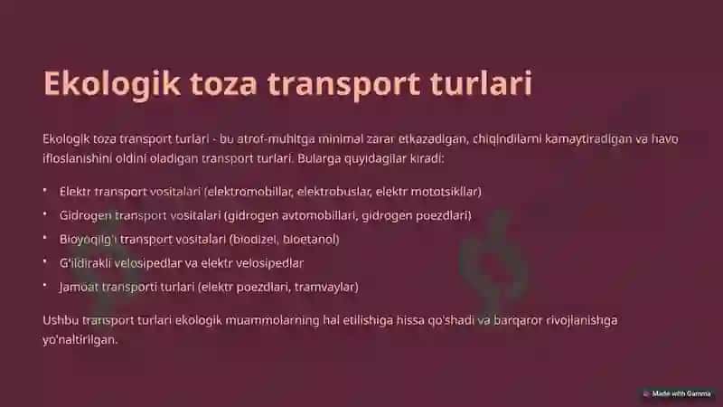 Ekologik toza transport turlarini takomillashtrish 3