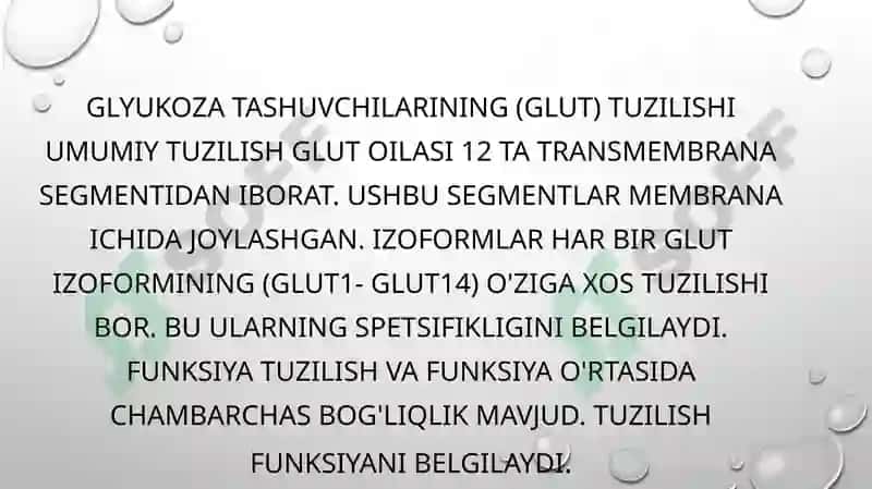 Glyukoza tashuvchilarining tuzilishi, spetsefligi, klinikahamiyati 3