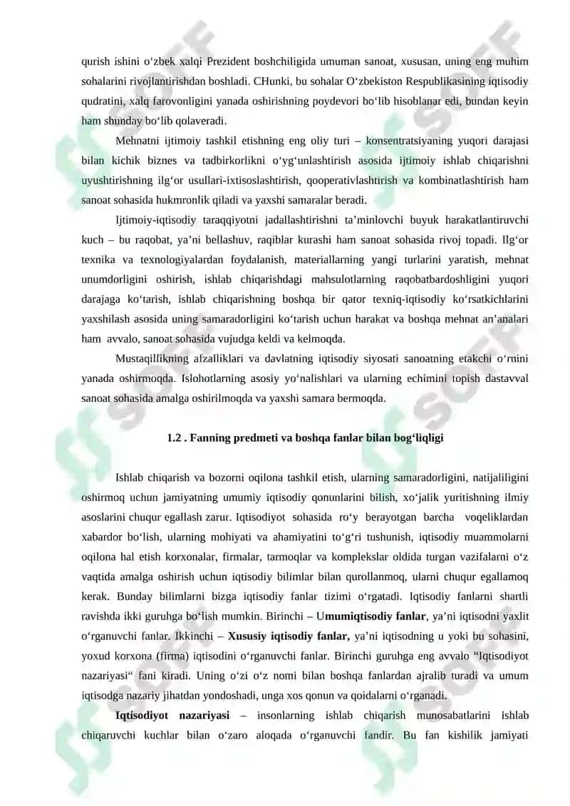 Iqtisodiyot va menejment“ fanning mazmuni, predmeti va metodi. Sanoat – milliy iqtisodiyotning etakchi tarmog‘i 3