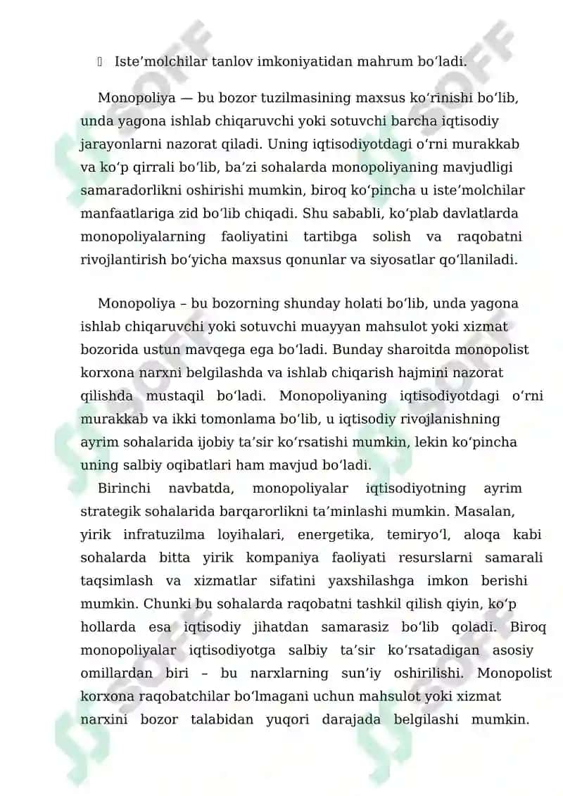 Monopoliyalar, ularning amal qilishi va tartibga solinishi xususiyatlari 3