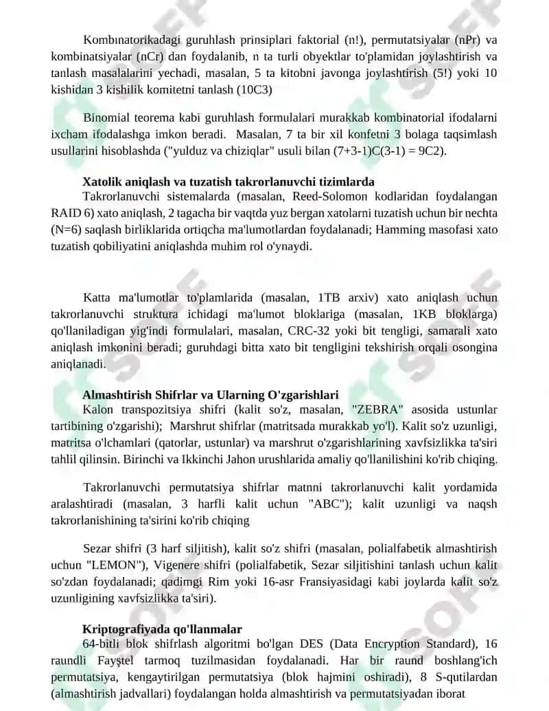 Takrorlanuvchi oʻrin almashtirish oʻrinlashtirish guruhlash formulalari 3