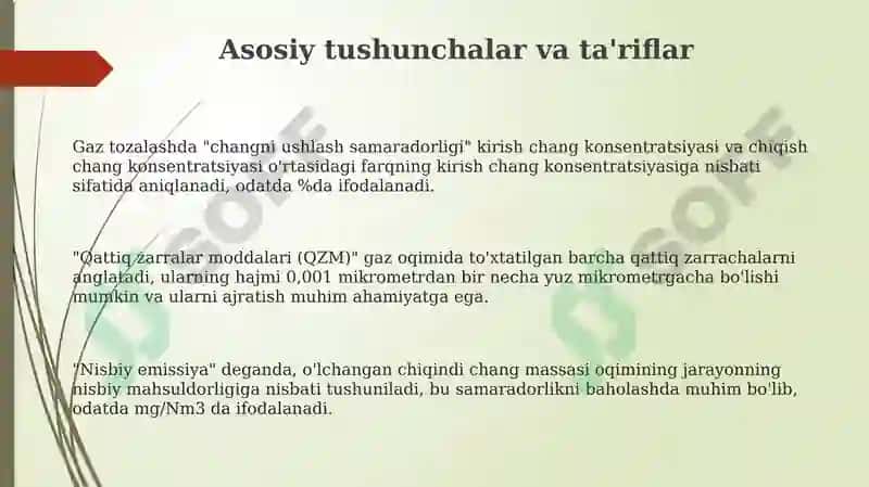 Gaz tozalovchi apparatlarining changushlab qolish samaradorligi qanday aniqlanadi? 3