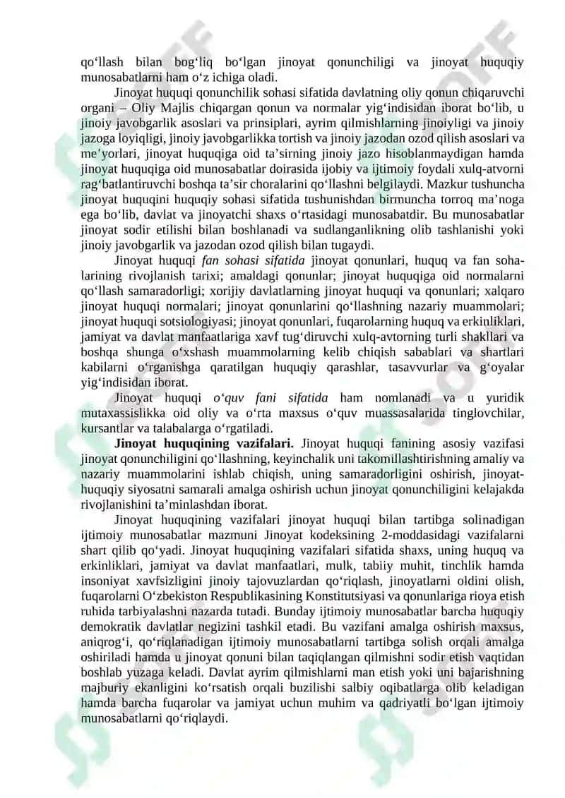 Jinoyat huquqi tushunchasi, vazifasi, prinsiplari va tizimi 3