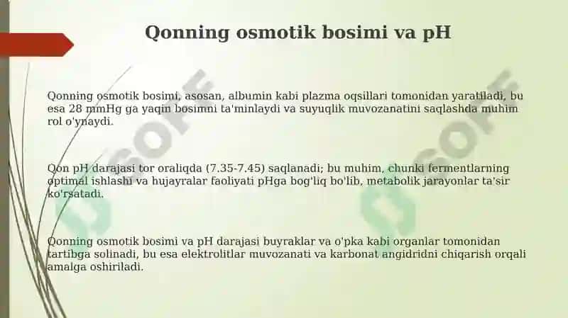 Qonning osmotik bosimi va pH 3