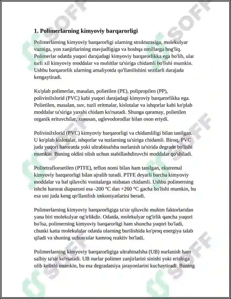 POLIMERLARNING KIMYOVIY BARQARORLIGI, ESKIRISHI VA DESTRUKSIYASI 3