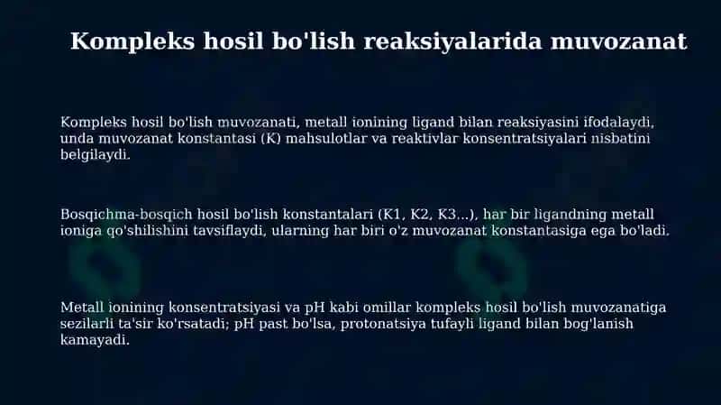 Kompleks hosil bo'lish reaksiyalarida muvozanat 3