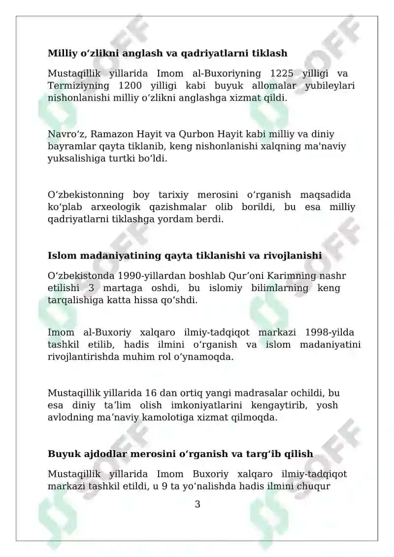 Mustaqillik yillarida o'zbekistondagi ma'naviy va madaniy taraqqiyot 3