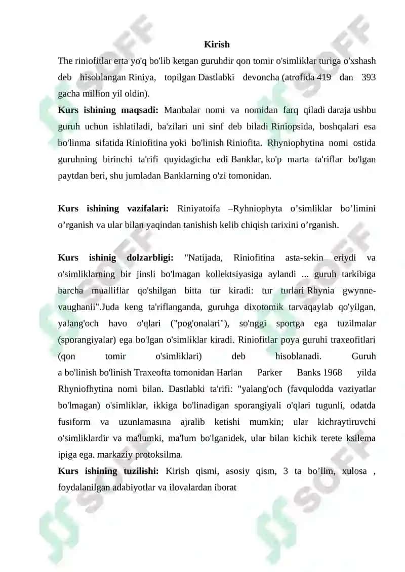 Riniyatoifa – Ryhniophyta o’simliklar bo’limi KURS ISHI 3
