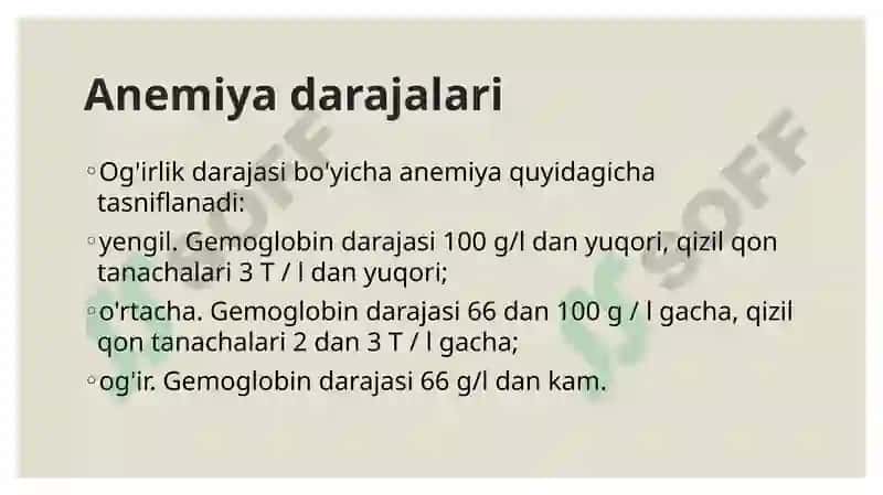 Anemiyalar.anemiyalar klassifikatsiyasi anemiyalar etiopatogenezi.anemiyani klinik labarator diagnostikasi 3