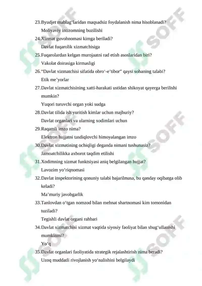 Argos test savollar va javoblari. Davlat xizmatchisi 3
