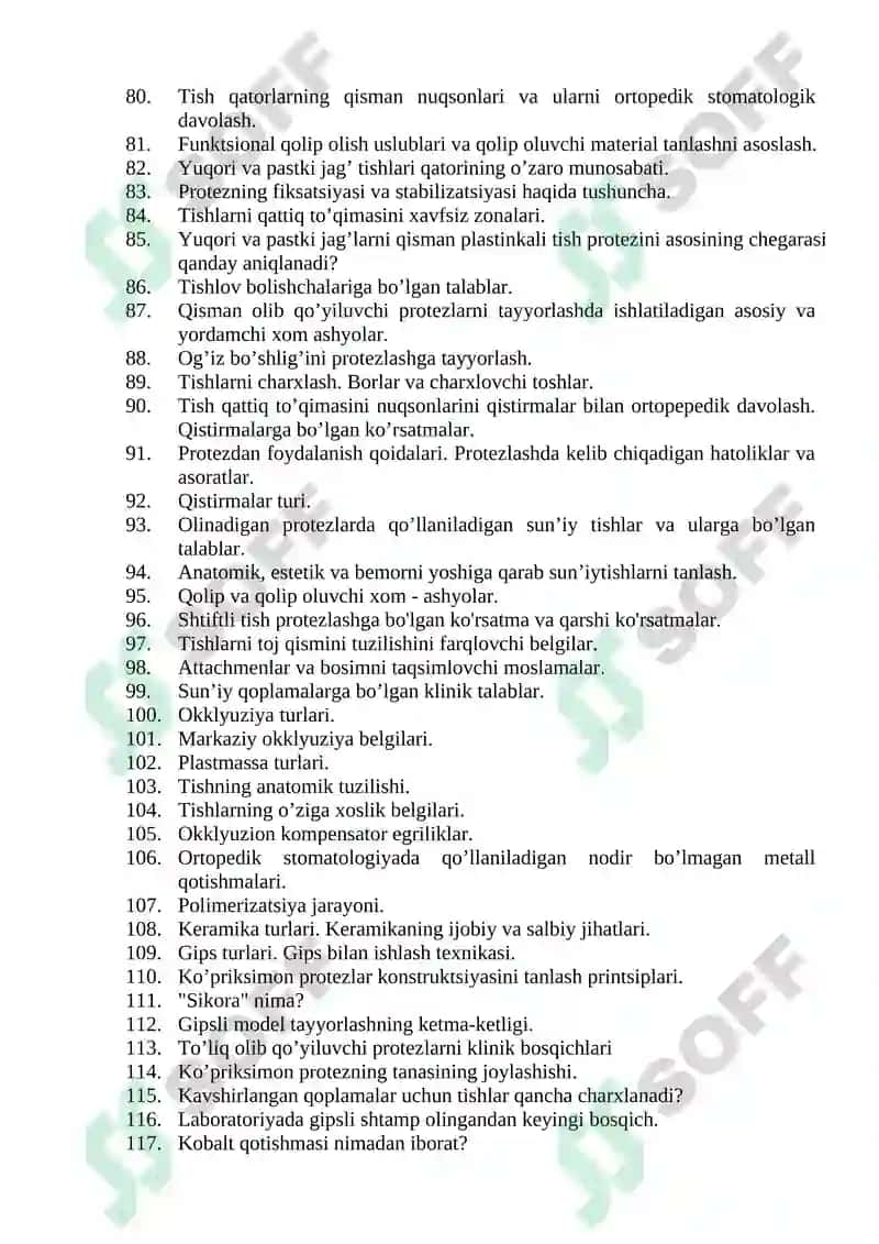 Ortopedik Stomatologiya bo'yicha savollar ro'yxati 3