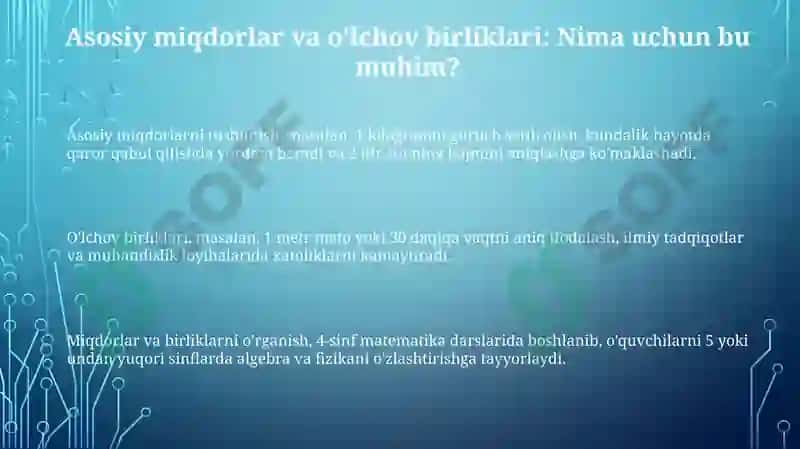 Asosiym miqdorlar va ularni o'lchash birliklarini o'rganish metodikasi 3
