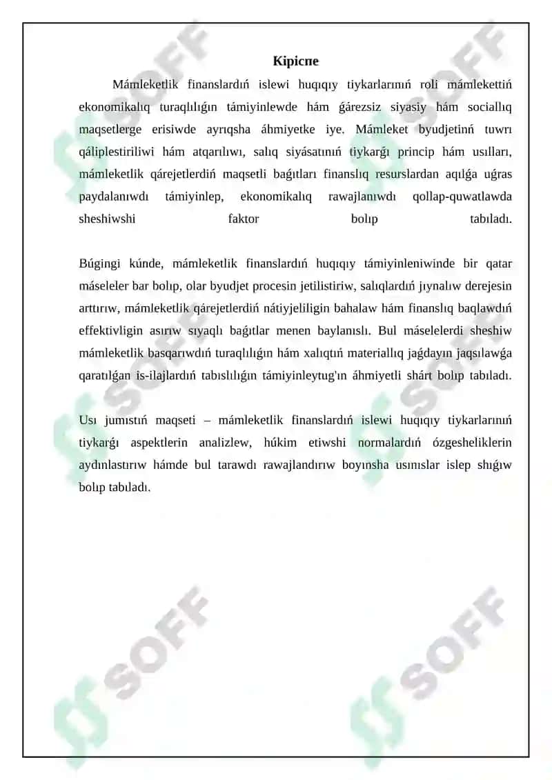 Mámleketlik finanslardıń islewi konstituciyalıq tiykarları hám nızamshılıq bazası 3
