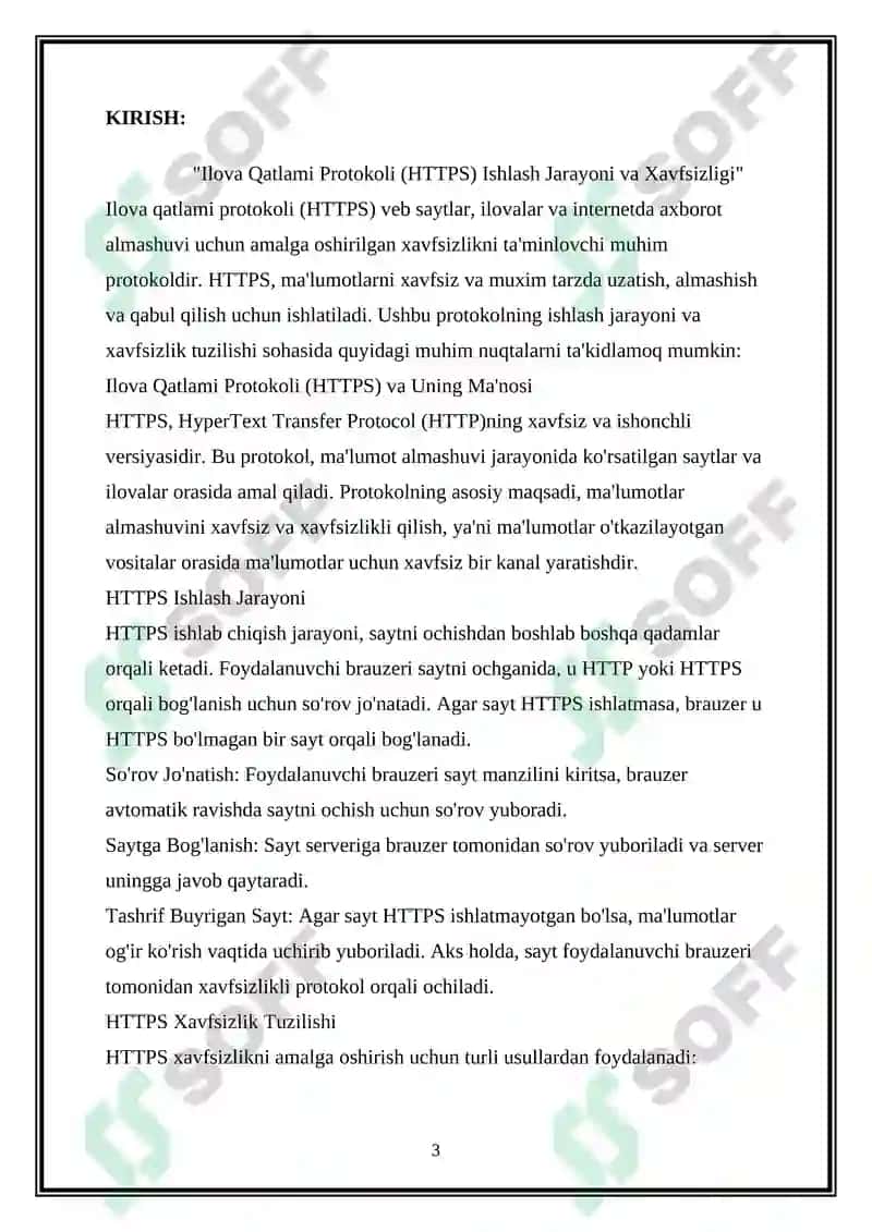 Ilova Qatlami Protokoli (HTTPS)NING ISHLASH JARAYONI VA XAVFSIZLIGI 3