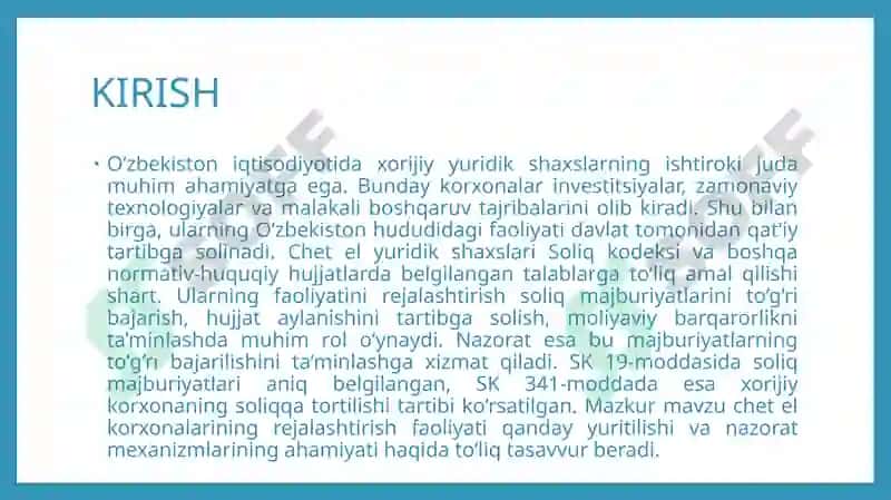 Chet el yuridik shaxsining faoliyati ni rejalashtirish va nazorat qilish doirasi 3