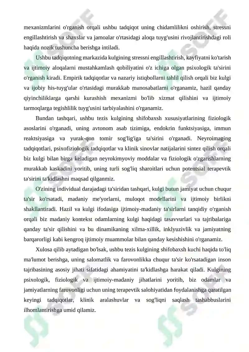 TEZIS MAVZUSI: KULGINING SHIFOBAXSH KUCHI 3