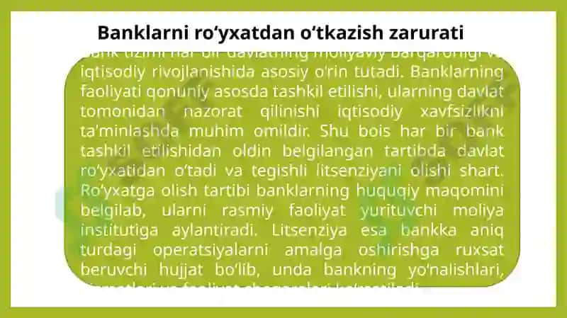 Banklarni davlat ro’yxatidan o’tkazish va litsenziyalash tartibi 3