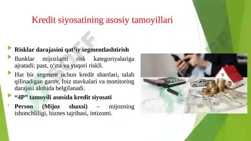 Kreditga layoqatlilikni baxolashda tijorat banklarining kredit siyosatining oʻziga xos jihatlari 3