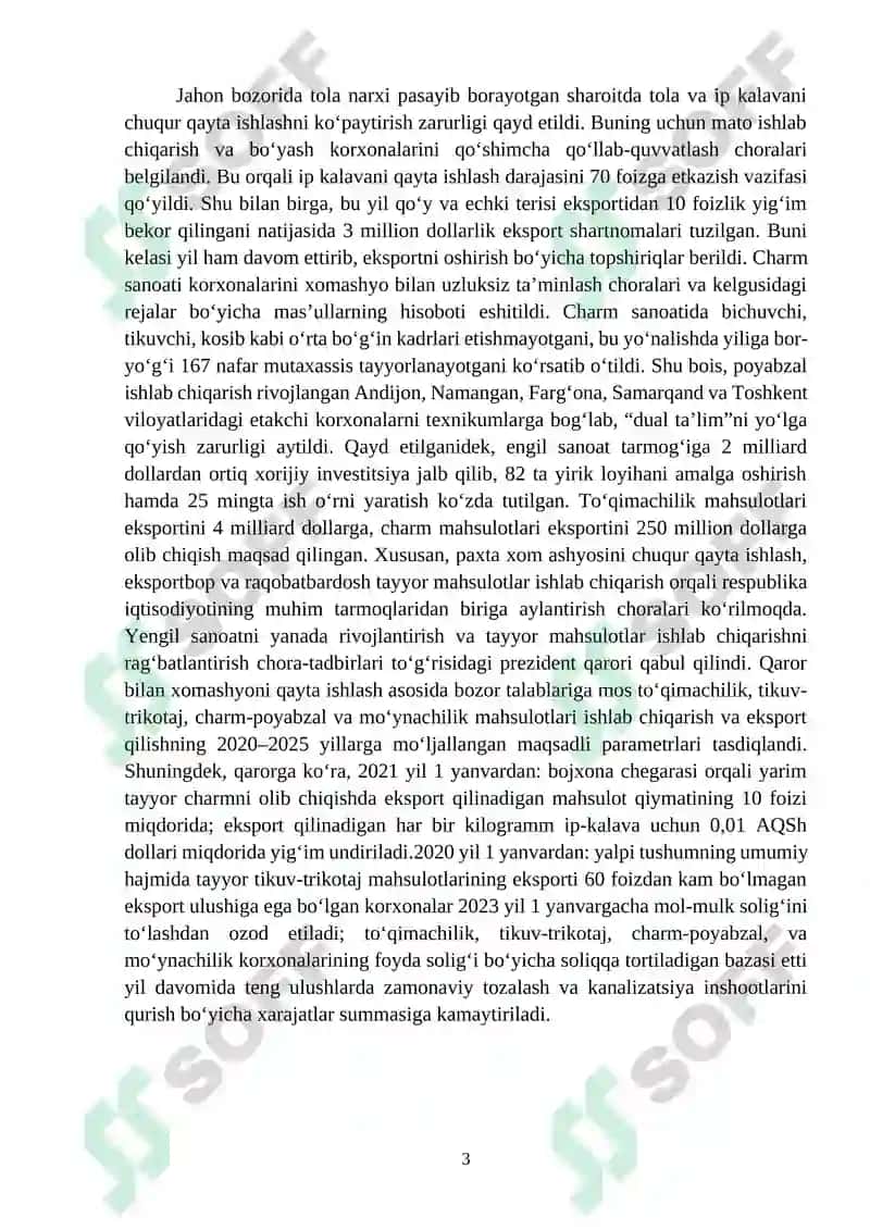 Byaz (147) assortimentidagi to‘qimachilik mahsuloti ishlab chiqarish korxonasini loyihalash 3