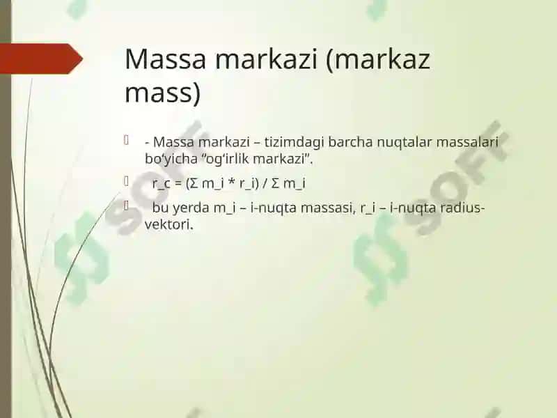Moddiy nuqtalar sistemasining massa markazidagi harakati 3