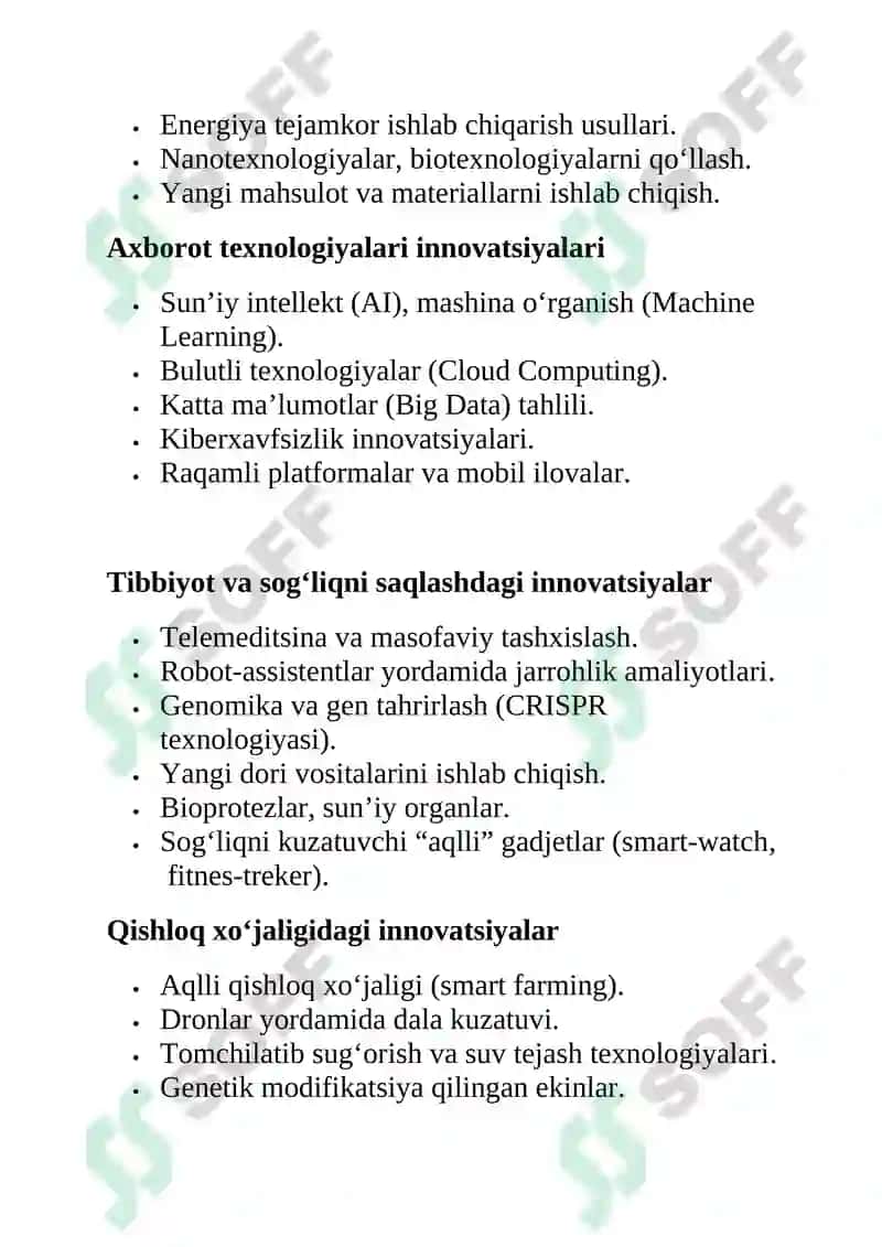 Innovatsiyalarning sohalar boʻyicha turlari 3