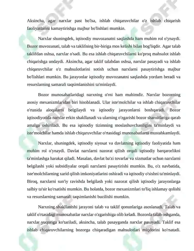 Narxning mohiyati va shakllanish xususiyatlari. 3