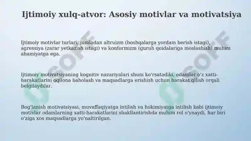 Ijtimoiy xulq-atvor: Asosiy motivlar va motivatsiya 3