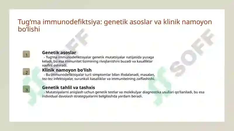 Immuntanqislik holatlari (tug‘ma, hayot davomidaorttirilgan). Immun profilaktika va immun terapiya 3