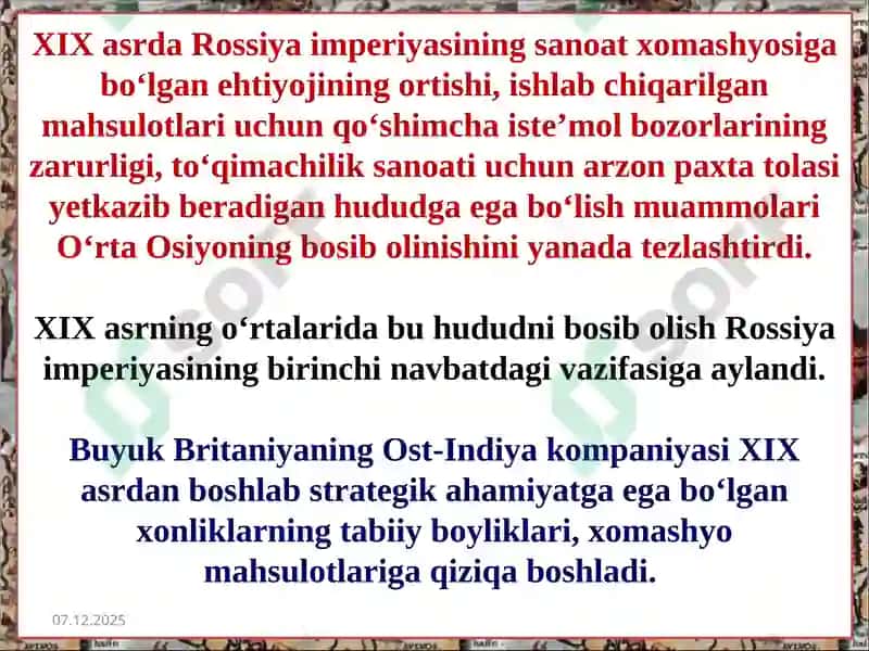 O‘rta Osiyo xonliklarini Rossiya imperiyasi tomonidan bosib olinishi 3