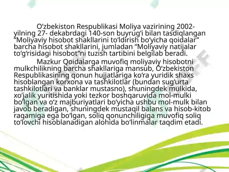 MOLIYAVIY  HISOBNI  YURITISH  VA  HISOBOTINI TUZISHNI  TASHKIL  QILISH. 3