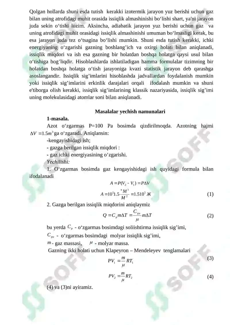 TERMODINAMIKANING I QONUNI. GAZNING BAJARGAN ISHI. KARNO SIKLI. TERMODINAMIKANING II QONUNI. 3