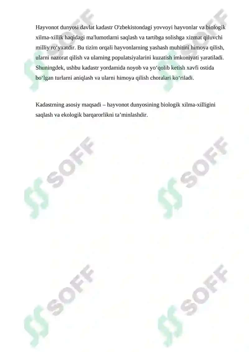 Hayvonot dunyosi obyektlari davlat kadastrini yuritish tartibi 3