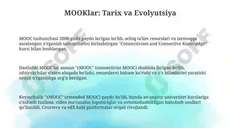MOOC: Tarix, Afzalliklar va Kamchiliklar 3