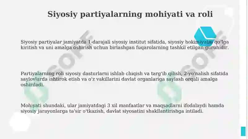 Siyosiy partiyalar: tushunchasi, roli va ularning asosiy funksiyalari 3