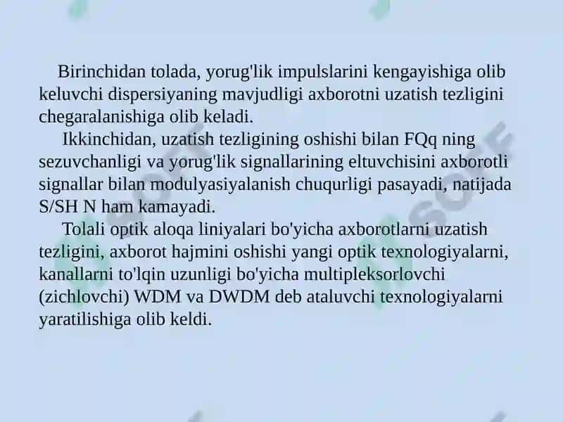 To‘lqinlizichlashtirishlitolali optika loqatizimlari 3