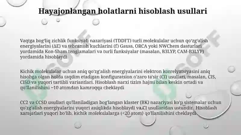 Qoʻzgʻalgan holatlarning kvant kimyosi 3