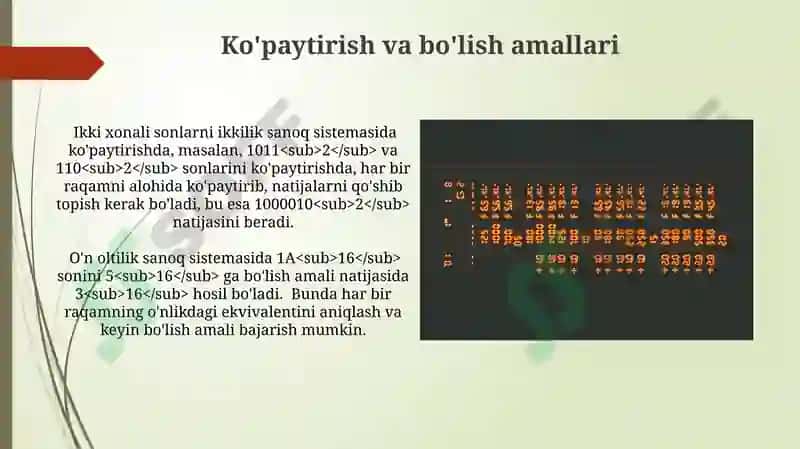 Turli sanoq sistemalarida amallar bajarish 3