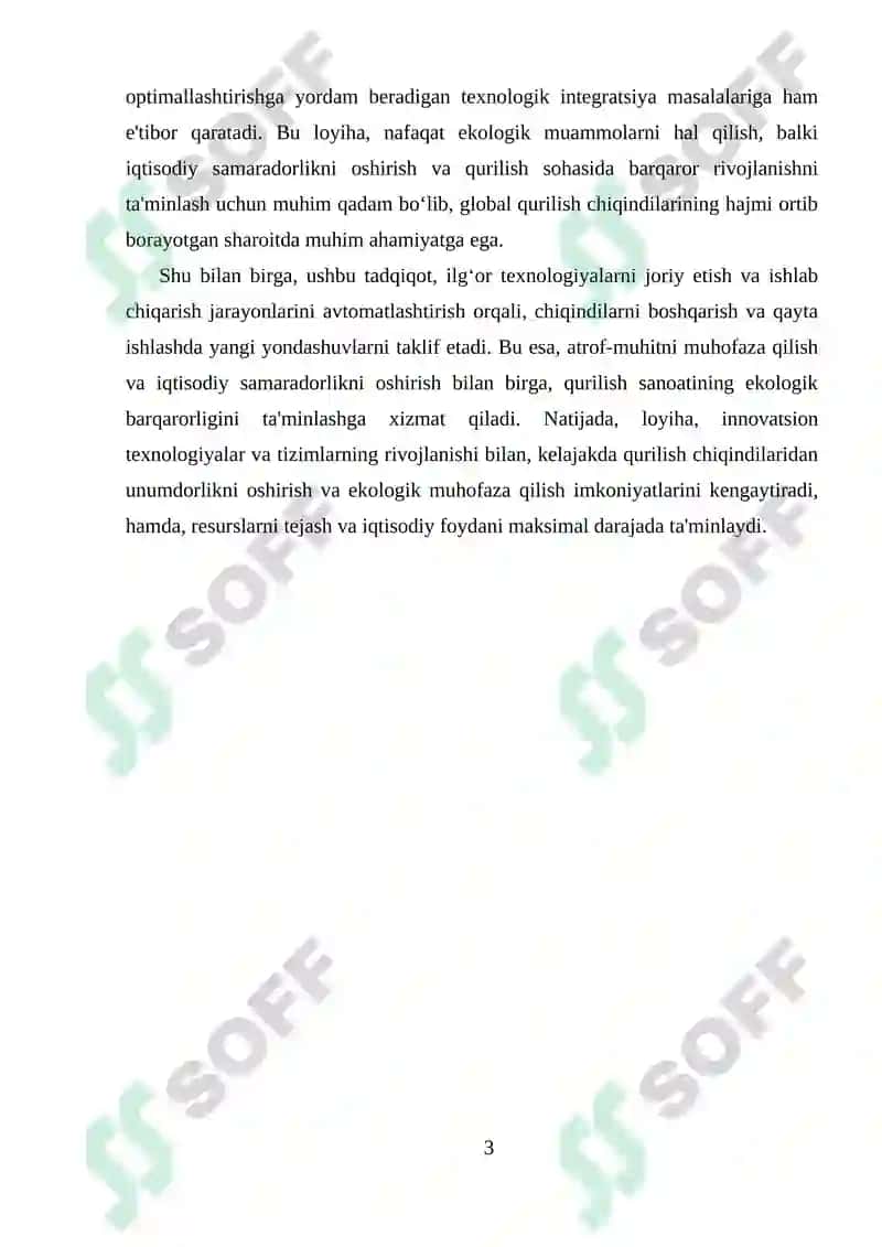 Qurilish chiqindilaridan unumdorligi 250 ming m3 bo‘lgan yirik va mayda to‘ldiruvchilar ishlab chiqarish sexining texnologik tizimlari 3