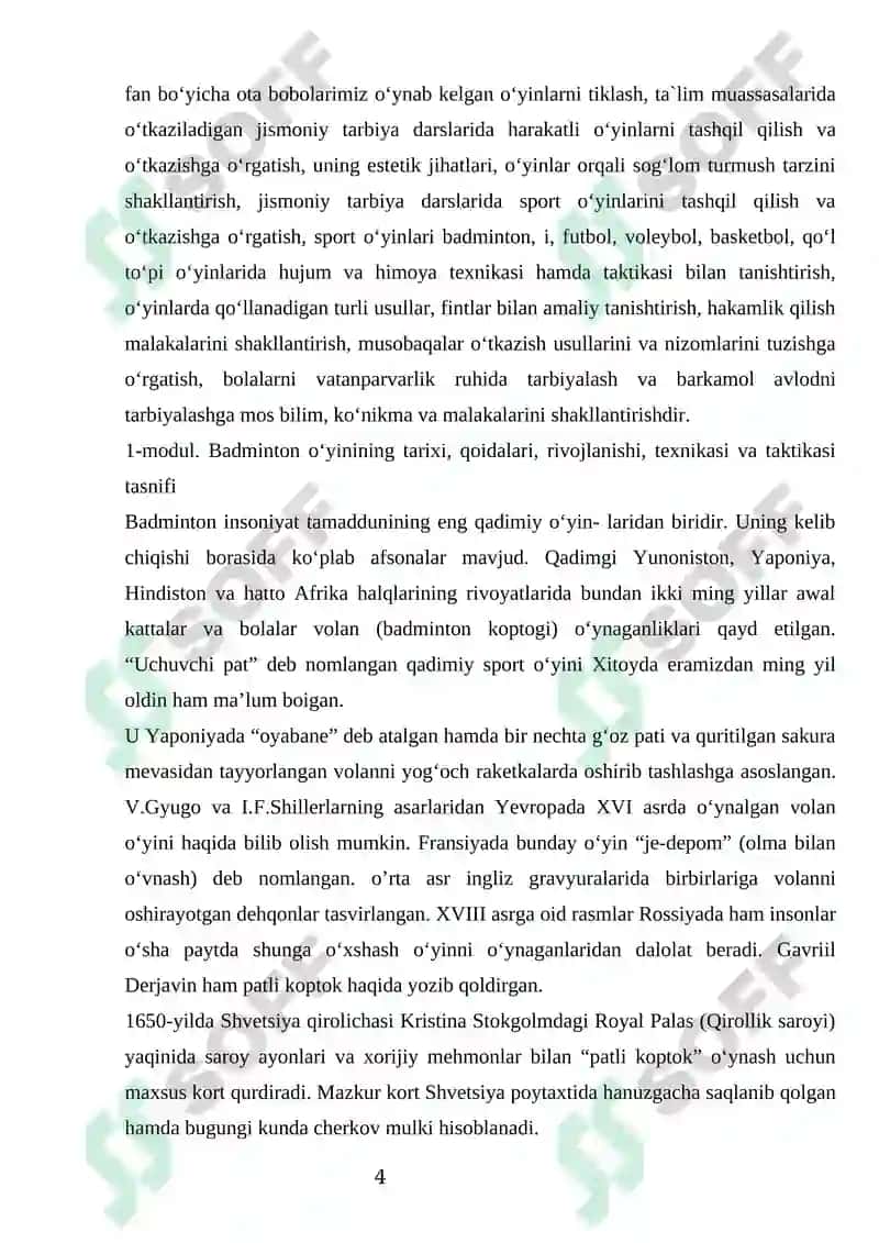 Badminton oʻyinida uchraydigan holat va harakatlarga oʻrgatish 3