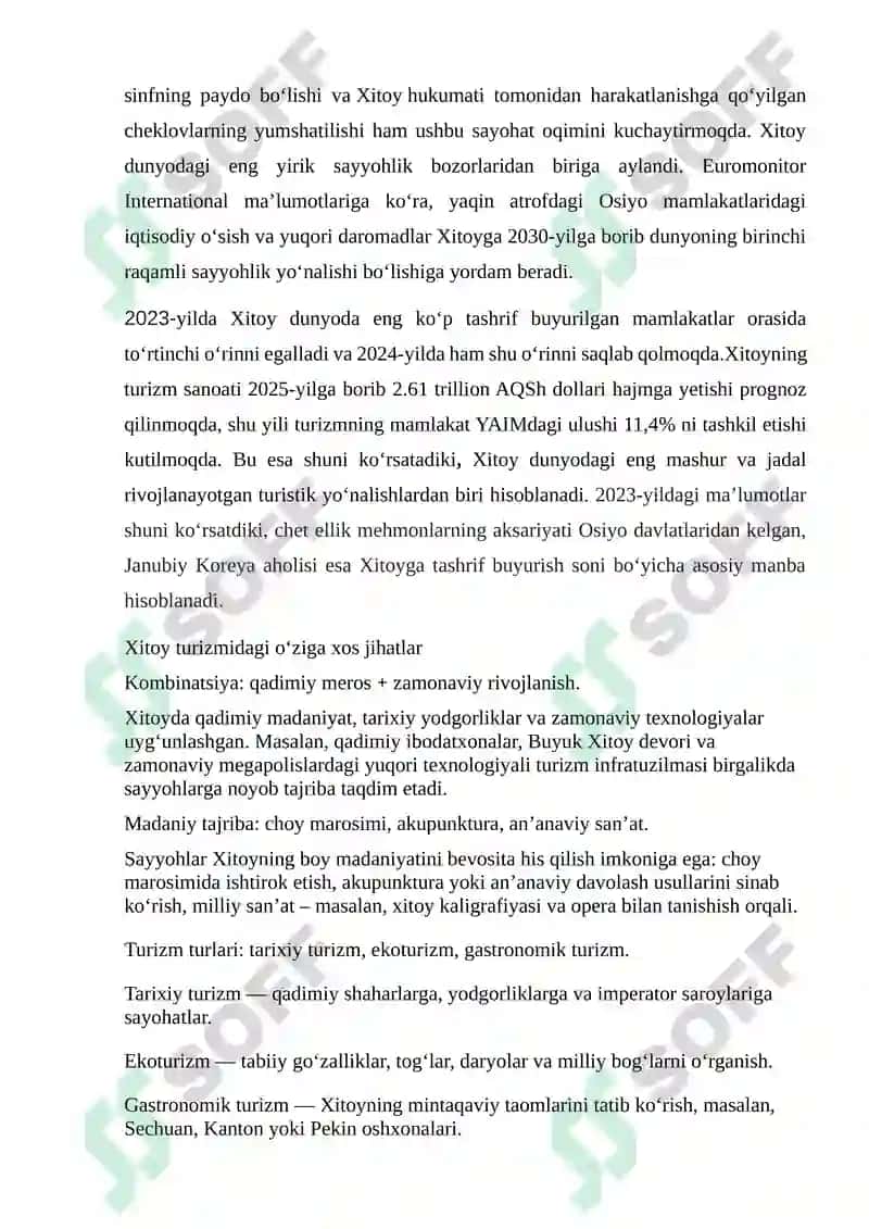 Xitoyda turizmining o`ziga hos jihatlari 3