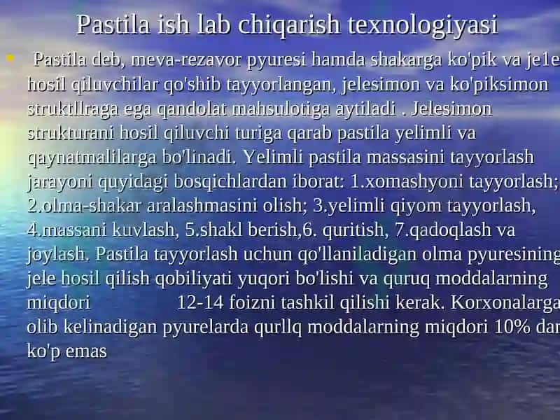 Pastella, marmelad va zifer mahsulotlari texnologiyasi 3