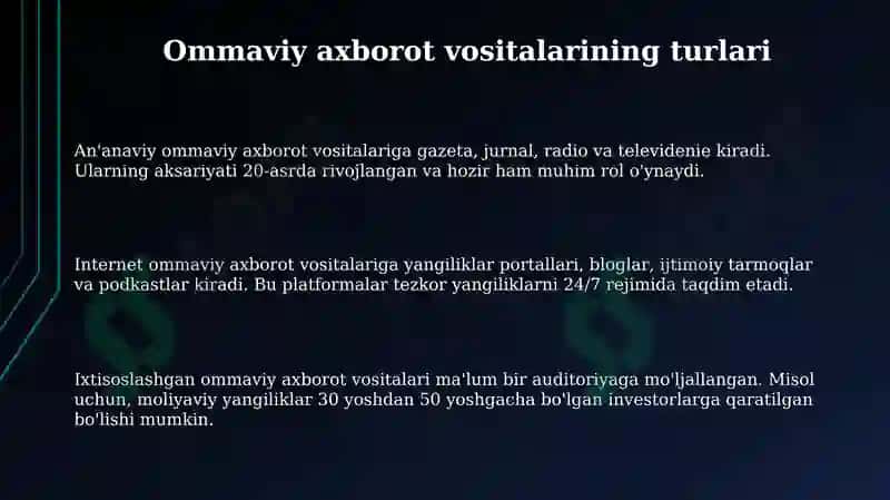 Internetdagi axborot resurslarining turlari(ommaviy axborot vositalari). 3