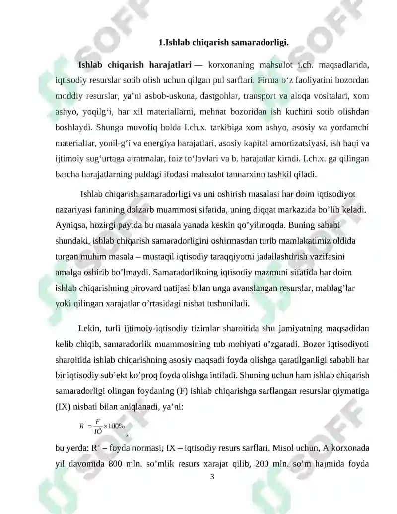 Ishlab chiqarish samaradorligi va uning asosiy ko’rsatkichlari 3