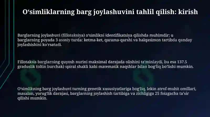 Oʻsimliklarning bargjoylashishini(navbatma-navbat,qarama-qarshi,toʻpgul)tahlilqilish 3