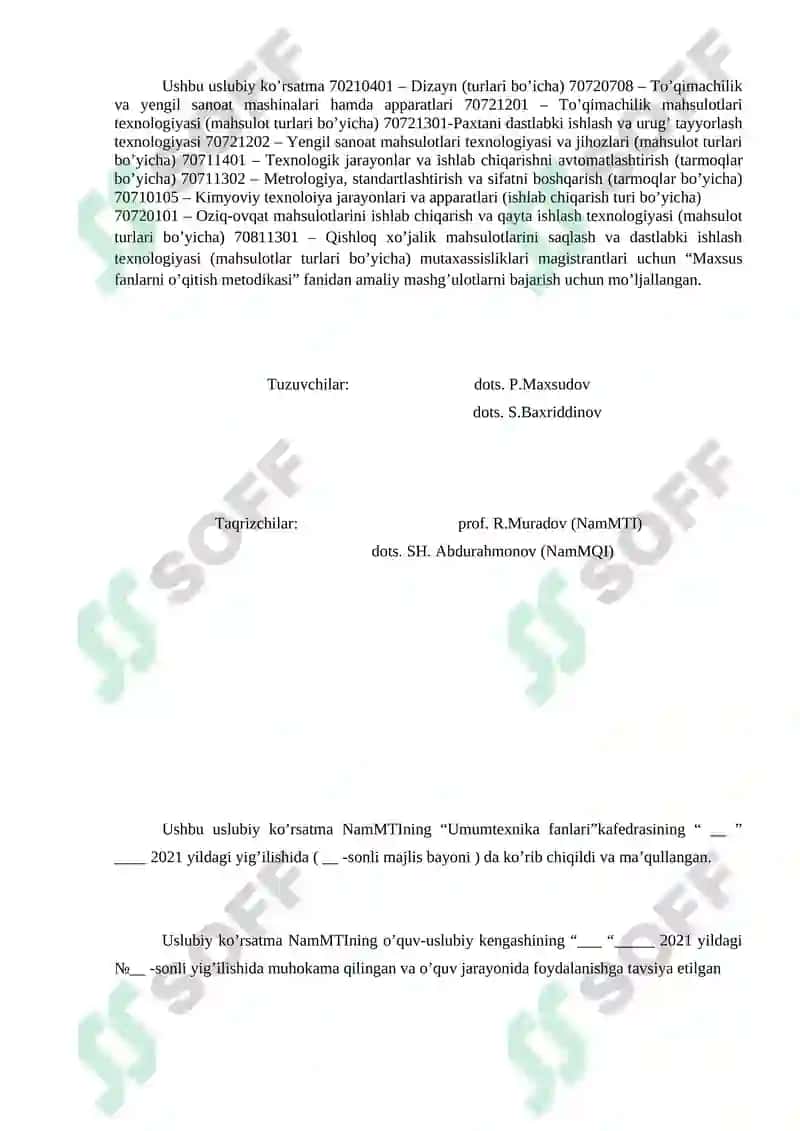 Maxsus fanlarni o’qitish metodikasi fanidan amaliy mashg’ulotlarni bajarish bo’yicha uslubiy ko’rsatma 3