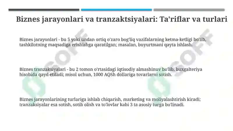 Biznes jarayonlari va tranzaksiyalari 3