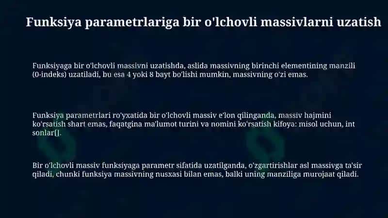 Bir o'lchovli massivlarni funksiya parametrlari sifatida qo'llanilishi 3